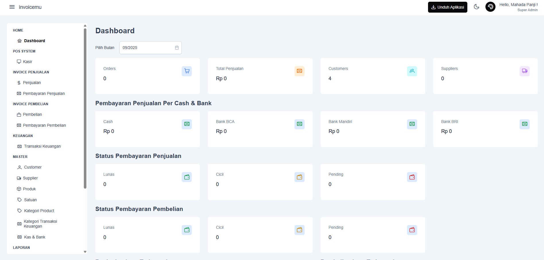 Tampilan dashboard aplikasi Invoicemu